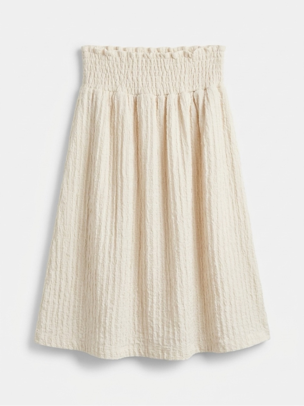 Zara Girls Ivory Cream Textured Cotton Smocked Waist Midi Skirt Size 6-7Y